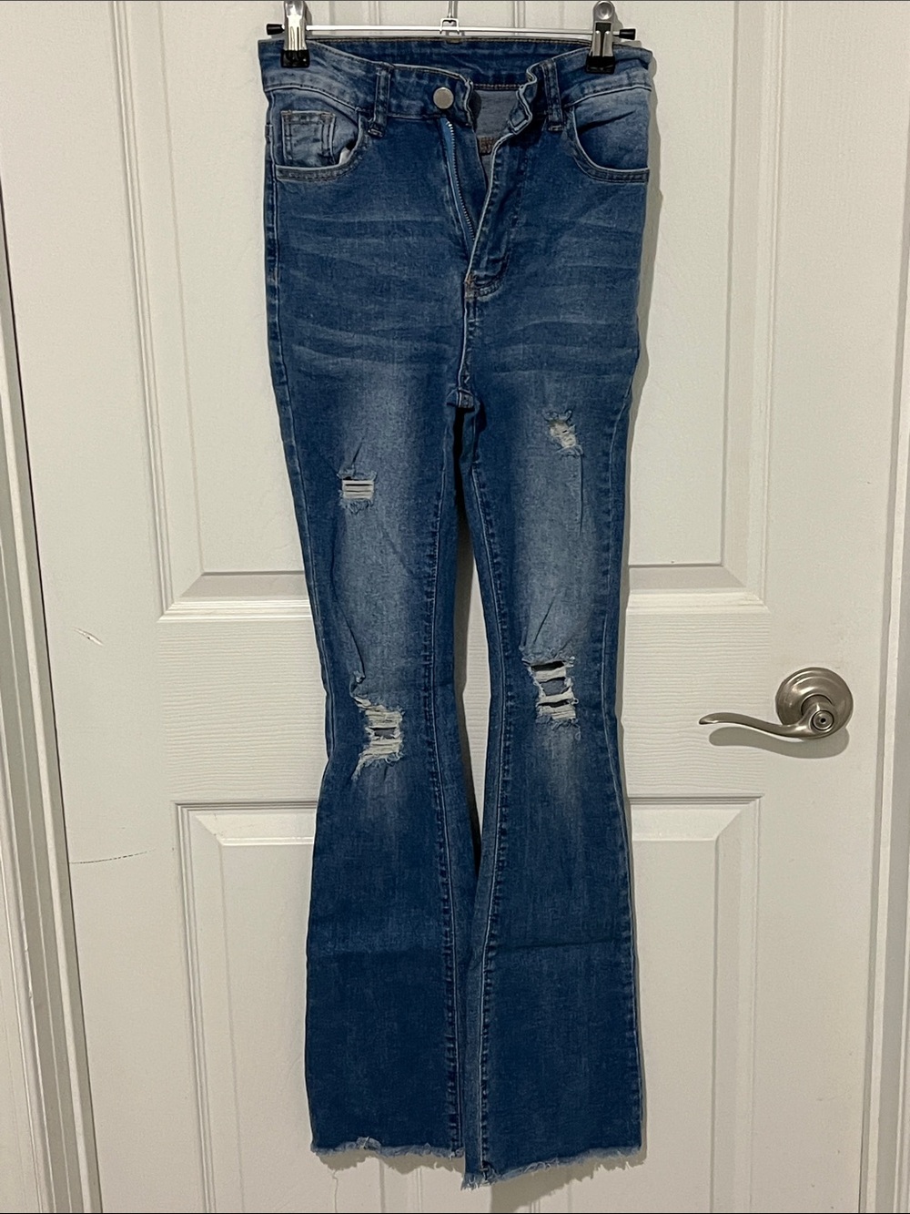 Women's Distressed Blue Flare Jeans